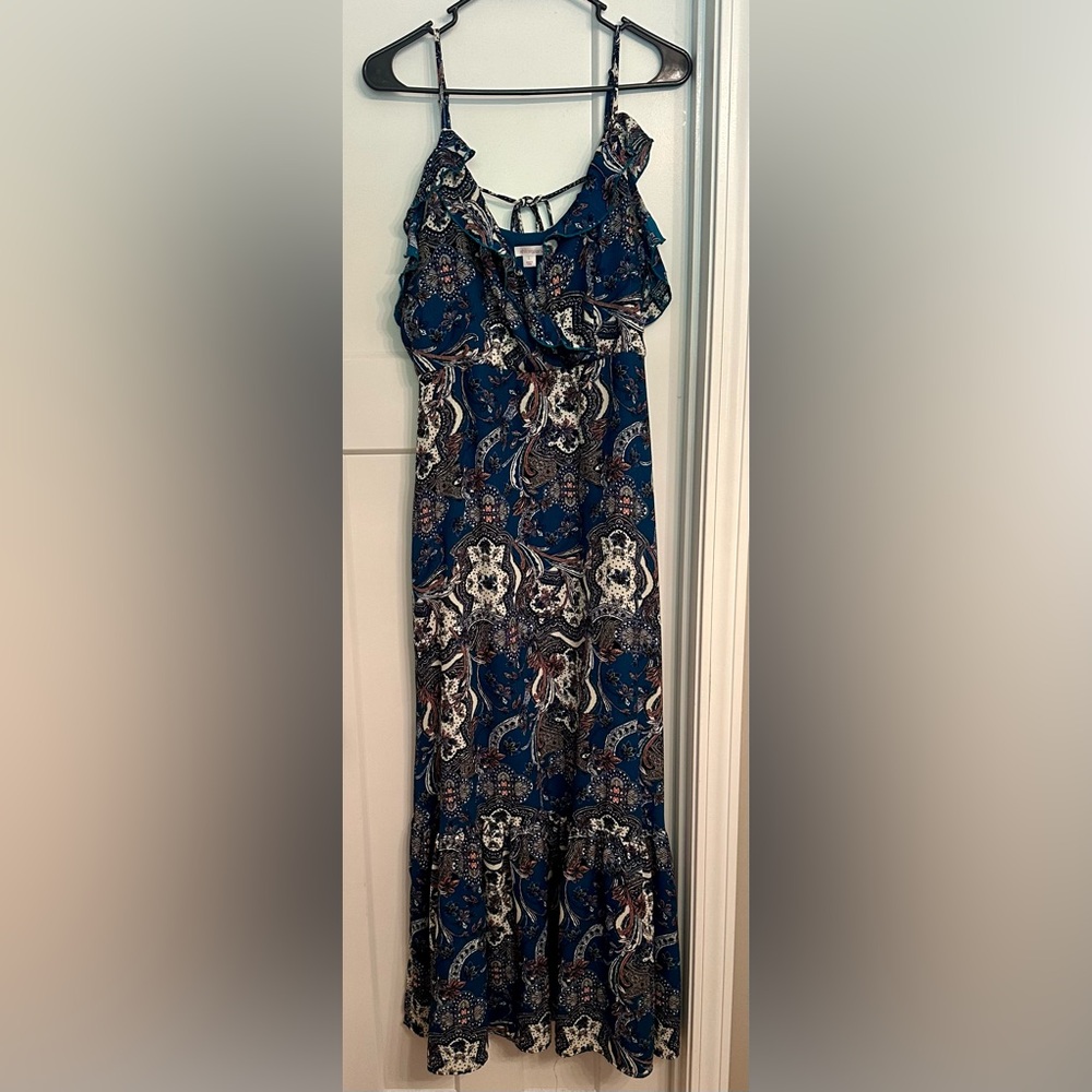 Xhilaration Blue Ruffled Tiered Maxi Sundress